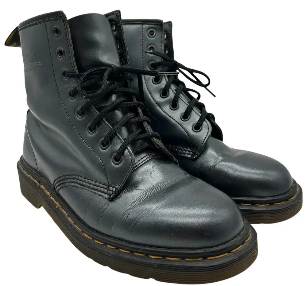 Vintage Dr. Martens 8-Eye Metallic Leather Ankle Boots Size 9 Made in England